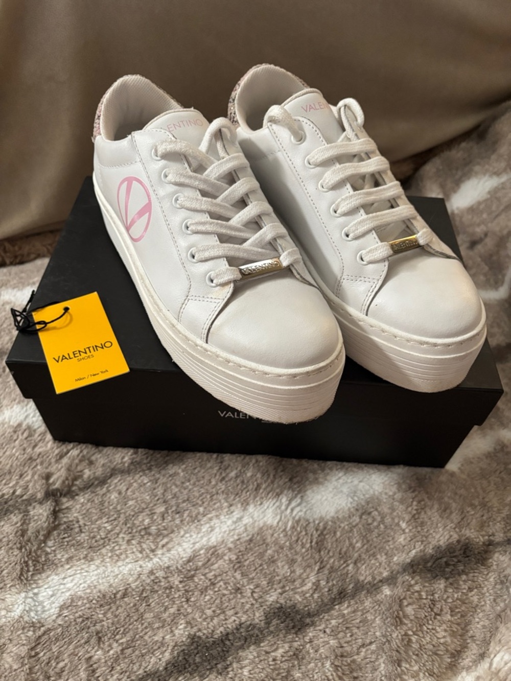 Valentino Sela White Pink Platform Sneakers 7.5